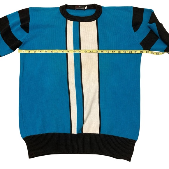 Vintage 80’s Striped Geometric Sweater Black Blue Retro Men’s Large FLAWED - Picture 7 of 7
